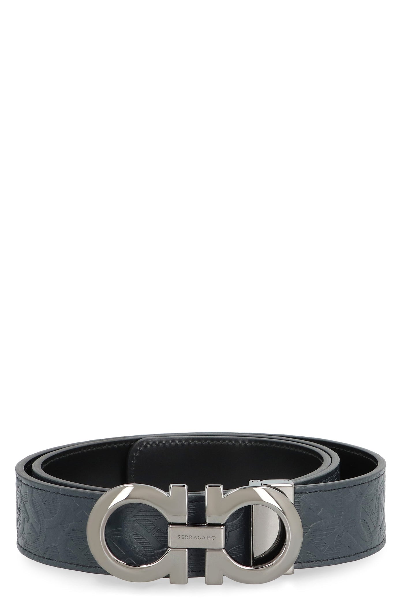 Ferragamo Logo Buckle Calf Leather Belt — Blue