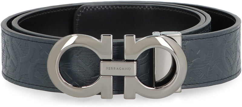 Ferragamo Logo Buckle Calf Leather Belt — Blue