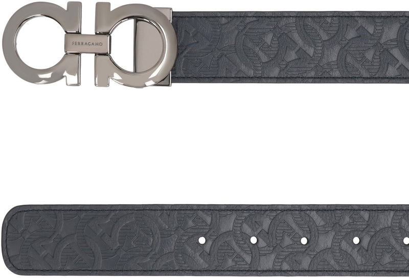 Ferragamo Logo Buckle Calf Leather Belt — Blue