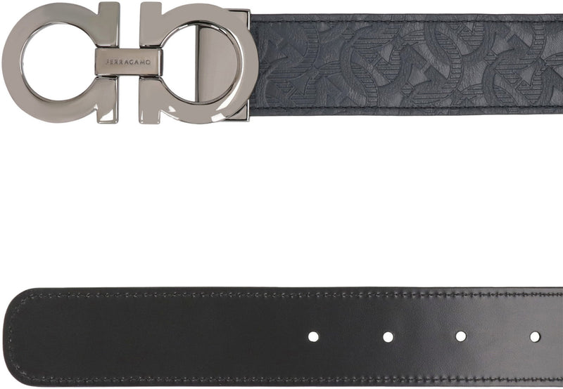 Ferragamo Logo Buckle Calf Leather Belt — Blue