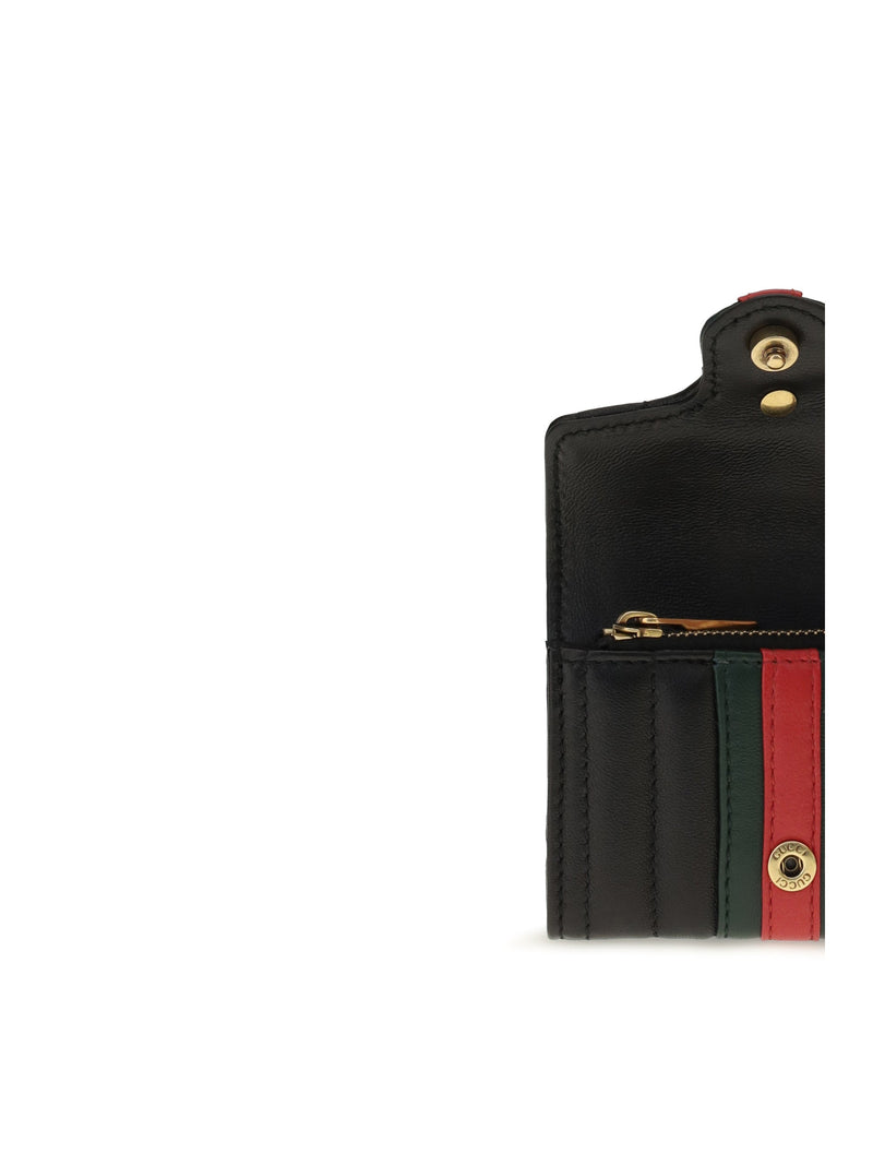 Gucci Marmont Web Wallet — Black Calf Leather Bos Taurus