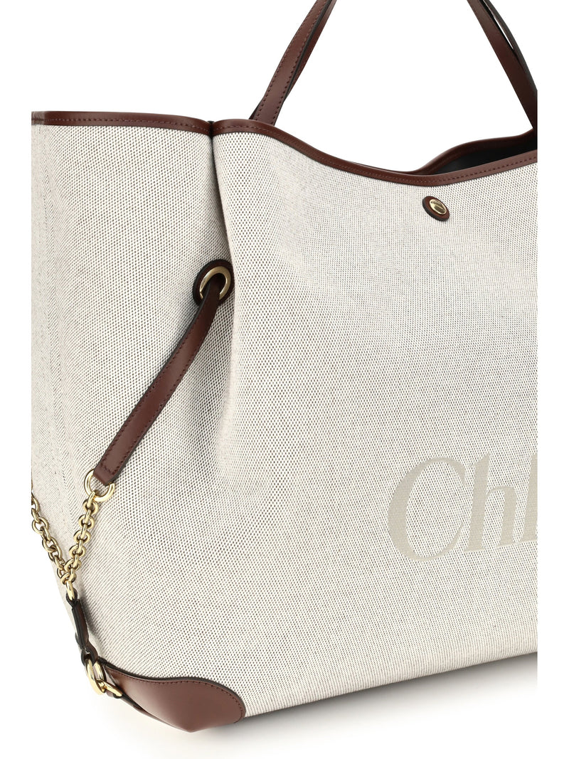 Chloé Large Carry Tote Bag — Beige Cotton