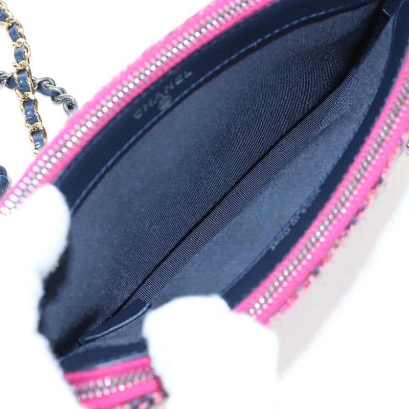 Chanel Gabrielle Double Zip Clutch With Chain Quilted Tweed Pink
