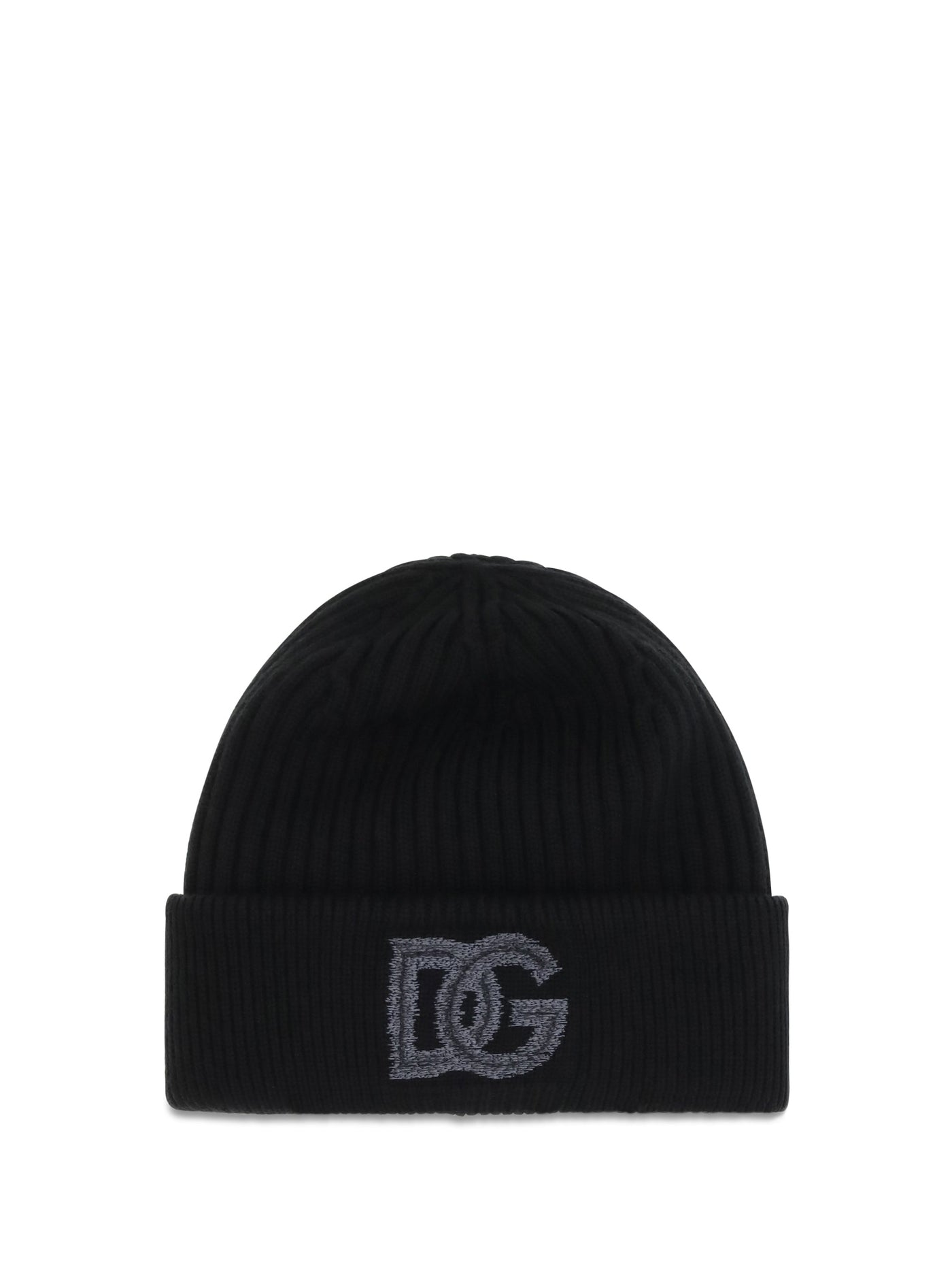 Dolce & Gabbana Gx66kzjdvn6 Logo English Rib Knit Beanie — Black Beanies