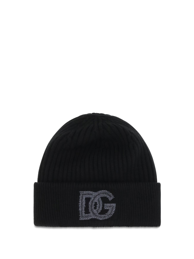 Dolce & Gabbana Gx66kzjdvn6 Ribbed Knit Merino Wool Beanie — Black Beanies