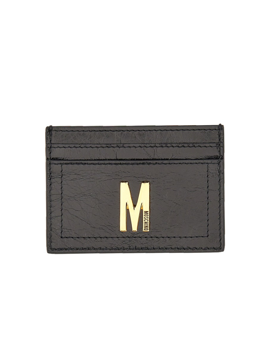 Moschino Gold-Plaque Leather Card Case — Black Cases