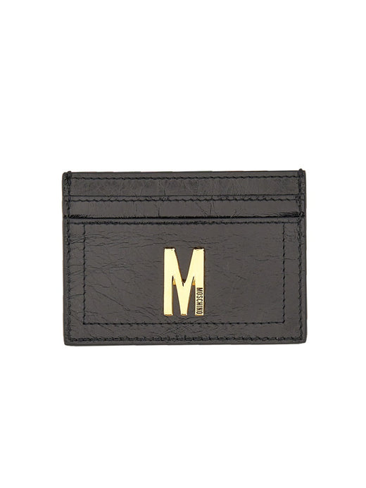 Moschino Gold-Plaque Leather Card Case — Black Cases