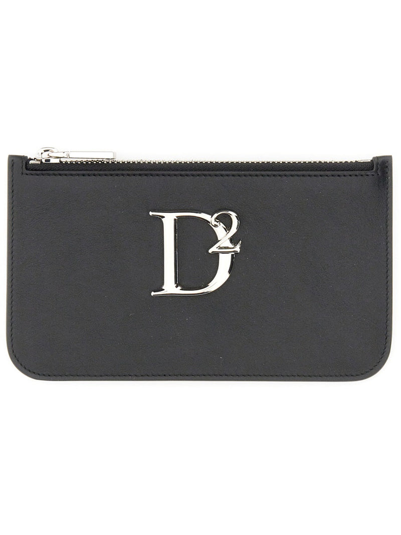 Dsquared2 Logo-Emblem Leather Clutch — Black