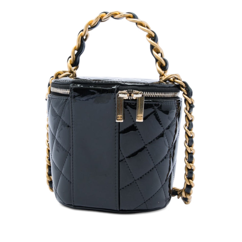 Quilted Patent Afternoon Tea Top Handle Vanity Case with Chain - Image 2