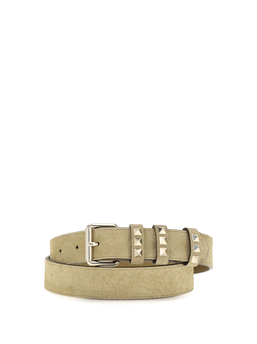 Valentino Garavani Rockstud Belt — Beige Suede