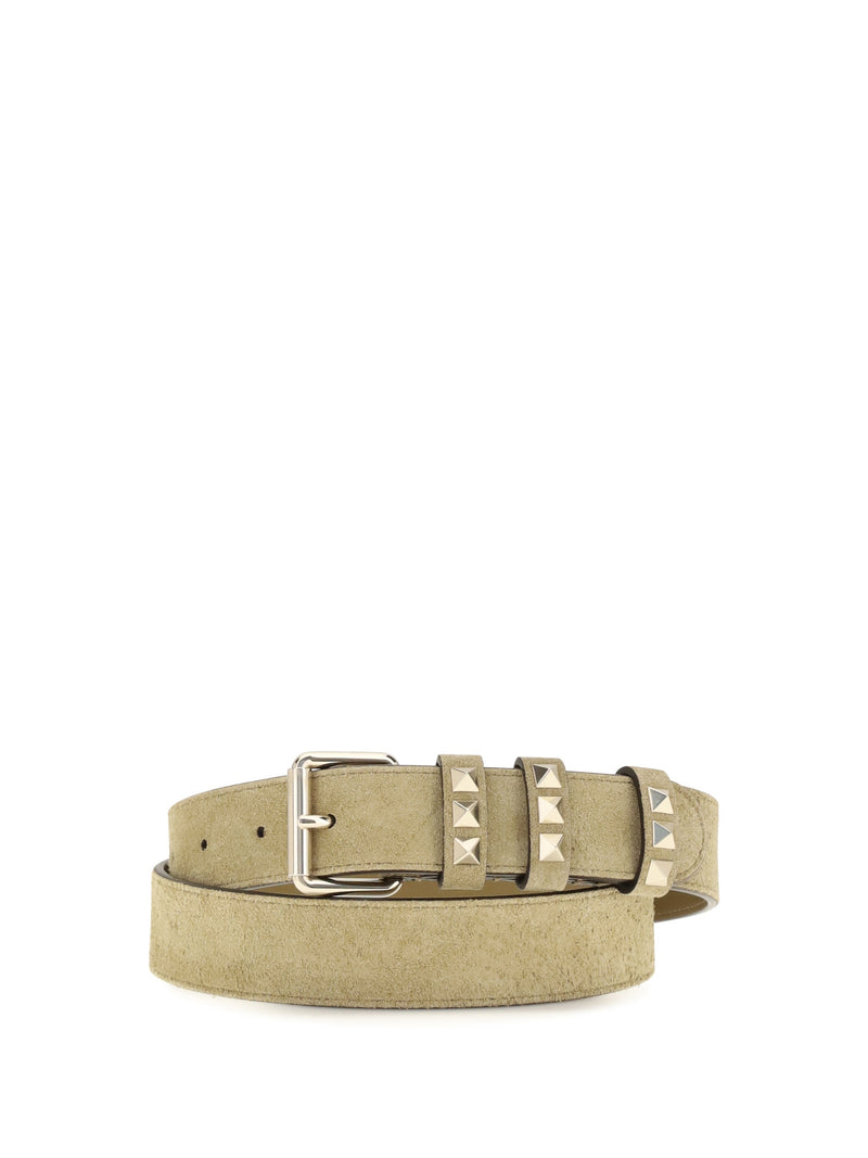 Valentino Garavani Rockstud Belt — Beige Suede