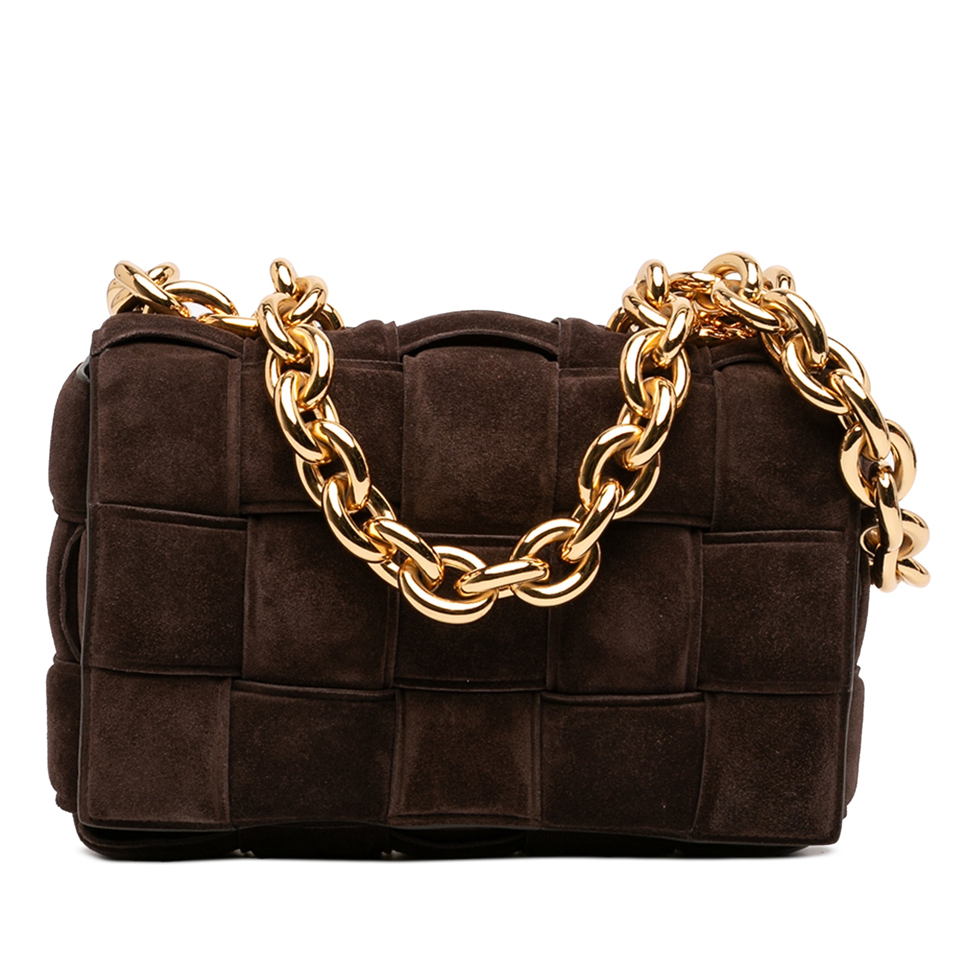 Suede Intrecciato Padded Chain Cassette Satchel - Image 1