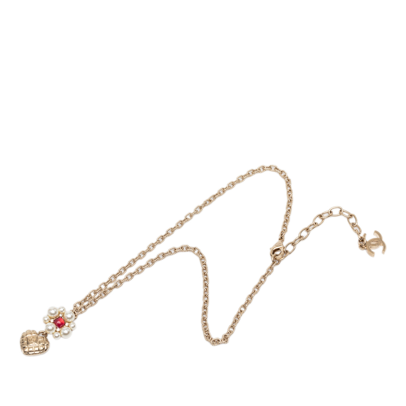 CC Gold Plated Faux Pearl Flower and Strass Heart Pendant Necklace - Image 1