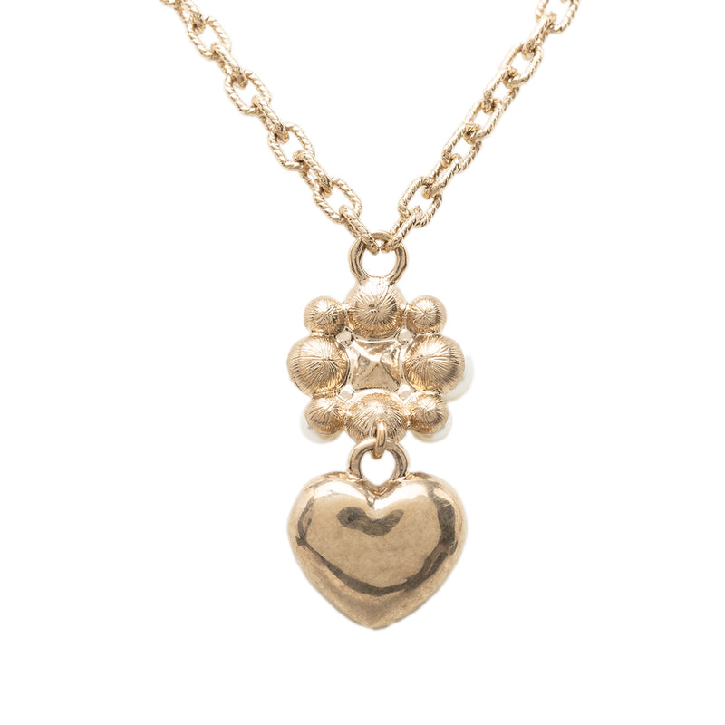 CC Gold Plated Faux Pearl Flower and Strass Heart Pendant Necklace - Image 3