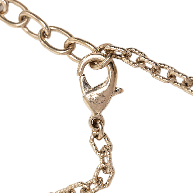 CC Gold Plated Faux Pearl Flower and Strass Heart Pendant Necklace - Image 4