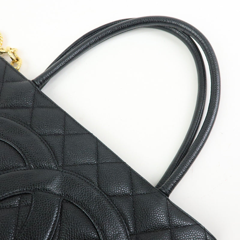 Chanel Medallion Quilted Caviar Black Leather Bag