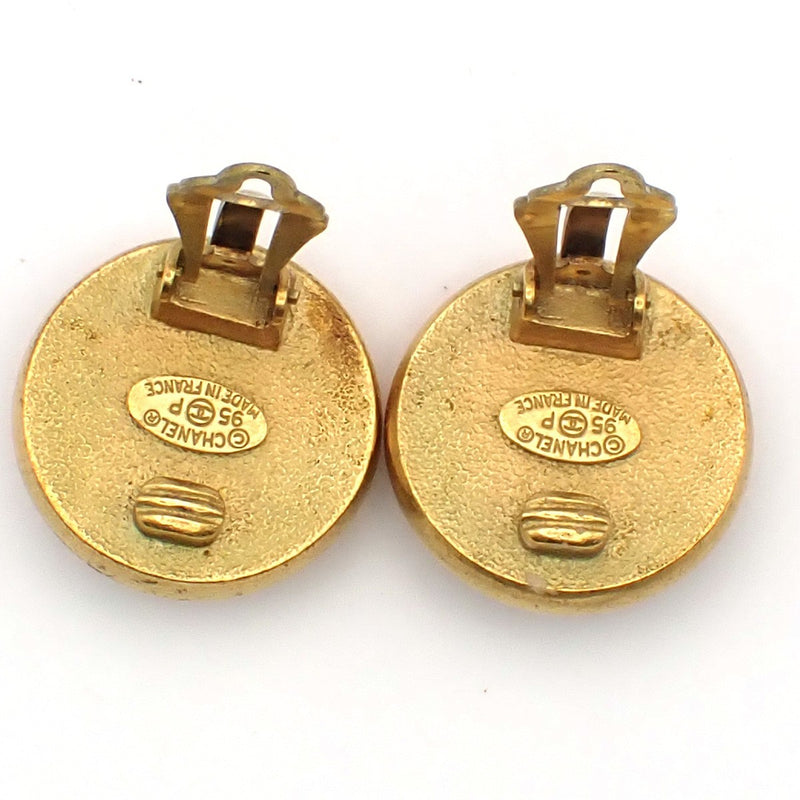 Chanel Vintage Round Cc Button Clip-On Metal And Faux Pearl Gold Gold_plated Bijoux