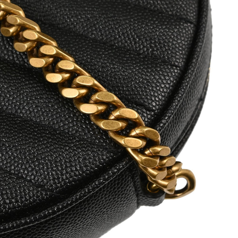 Saint Laurent Vinyle Round Belt Matelasse Chevron Leather Black Bag