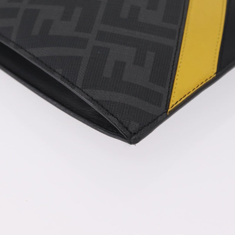 Fendi Zip Flat Wristlet Zucca Coated Canvas And Leather Black Bag