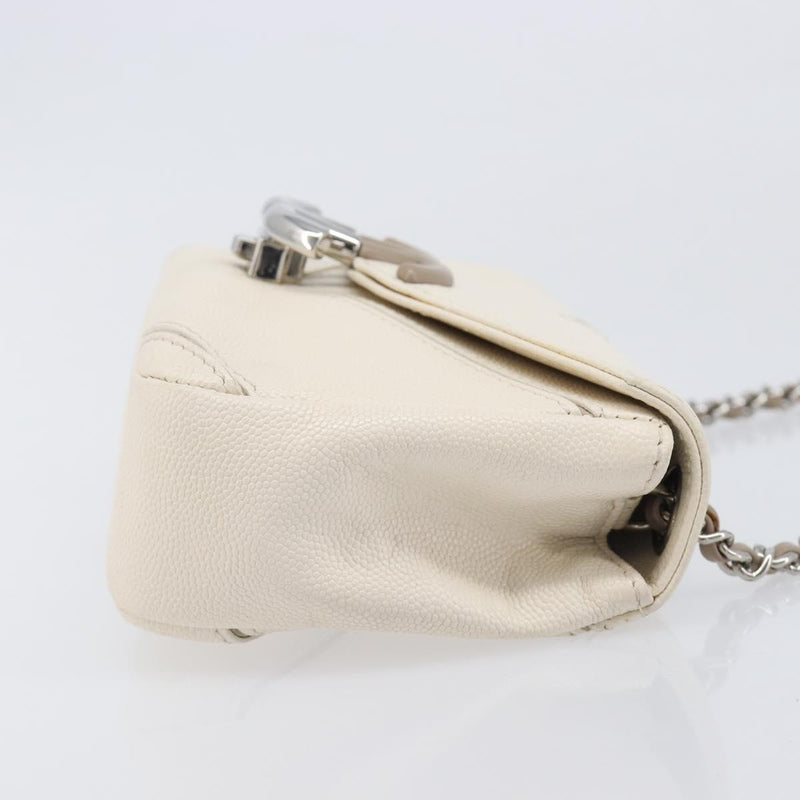 Chanel Macro Flap Chevron Caviar White Calfskin Bag