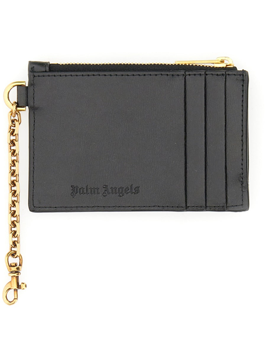 Palm Angels Leather Chain Card Holder — Black Wallets & Purses