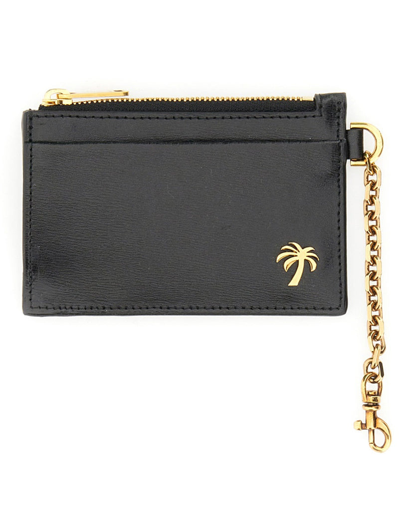Palm Angels Leather Chain Card Holder — Black Wallets & Purses