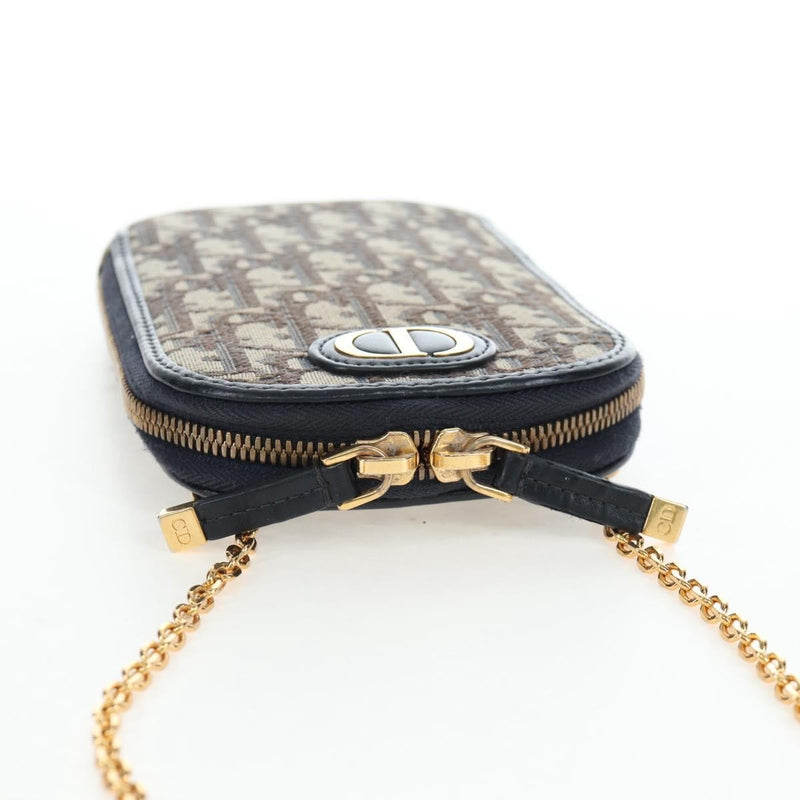 Christian Dior 30 Montaigne Phone Holder On Chain Oblique Canvas Navy Bag