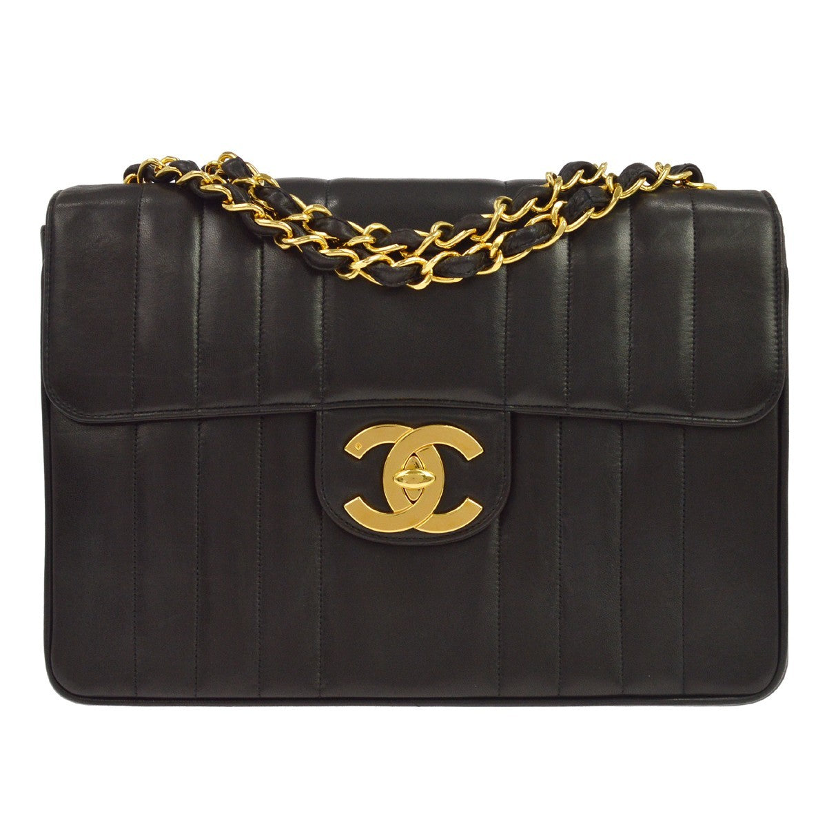 Chanel Classic Flap Vertical Quilted Lambskin Black Leather Bag