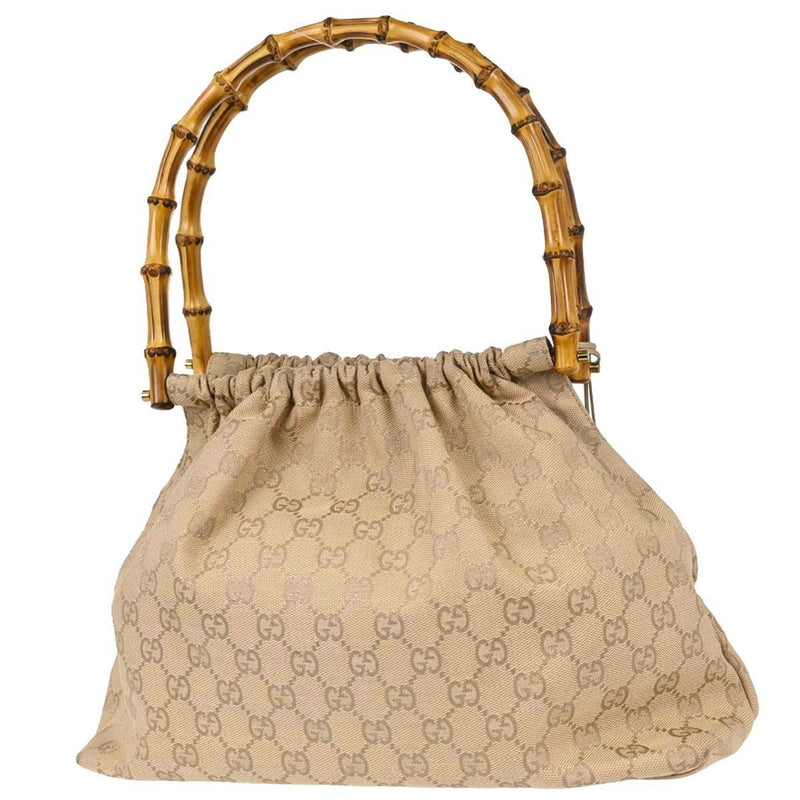 Gucci Bamboo Frame Satchel Gg Canvas Beige