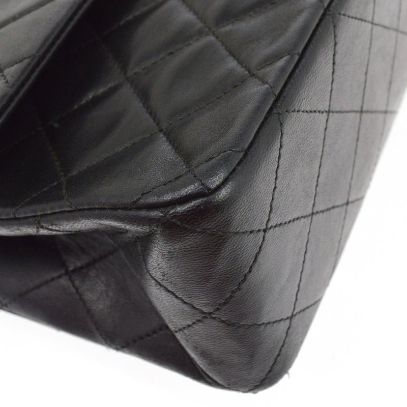 Chanel Vintage Classic Double Flap Quilted Lambskin Black Leather Bag