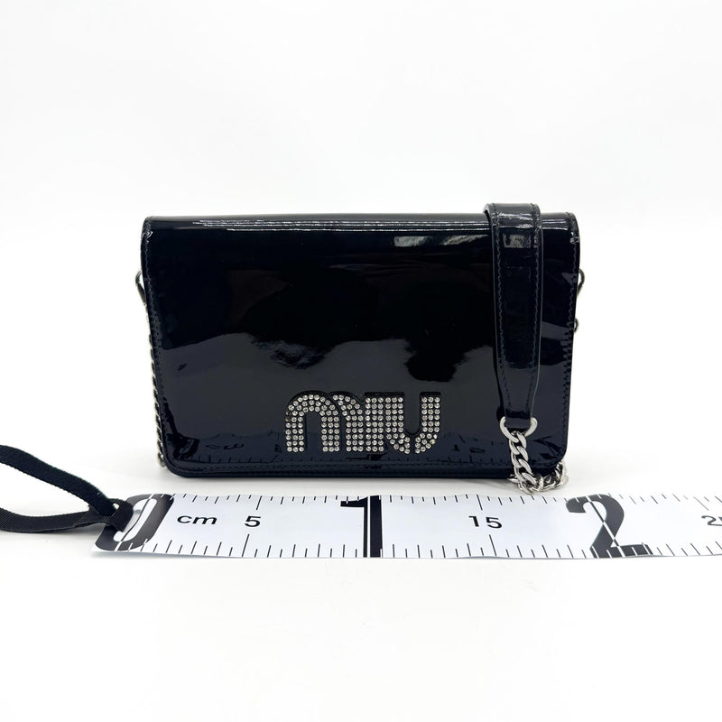 Miu Miu My Logo Chain Patent Black Patent_leather Bag
