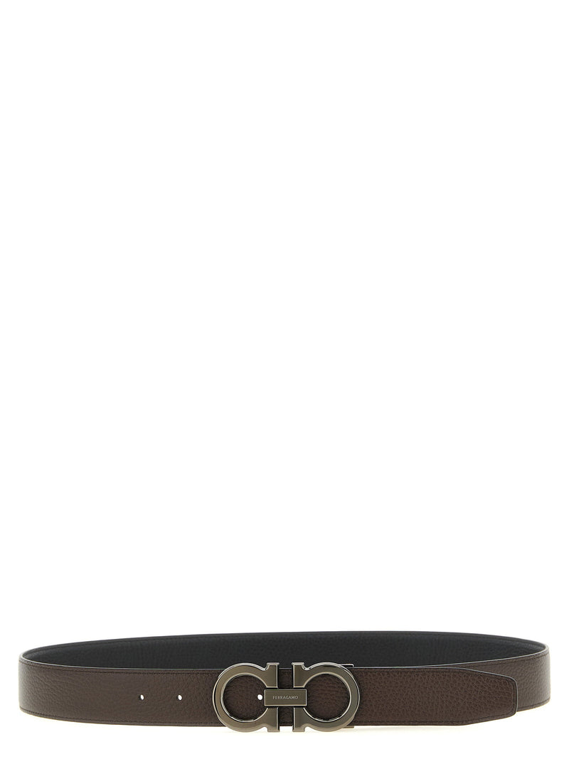 Ferragamo Doppio Gancini Belt — Black Calf Leather