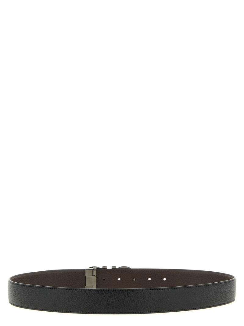 Ferragamo Doppio Gancini Belt — Black Calf Leather
