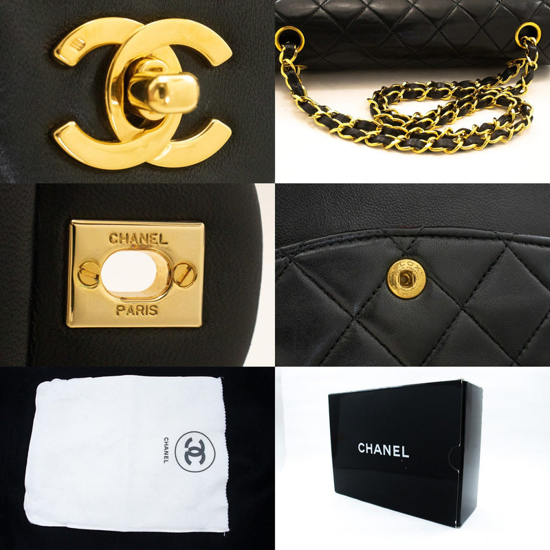 Chanel Classic Timeless Double Flap Quilted Lambskin Black Leather Bag