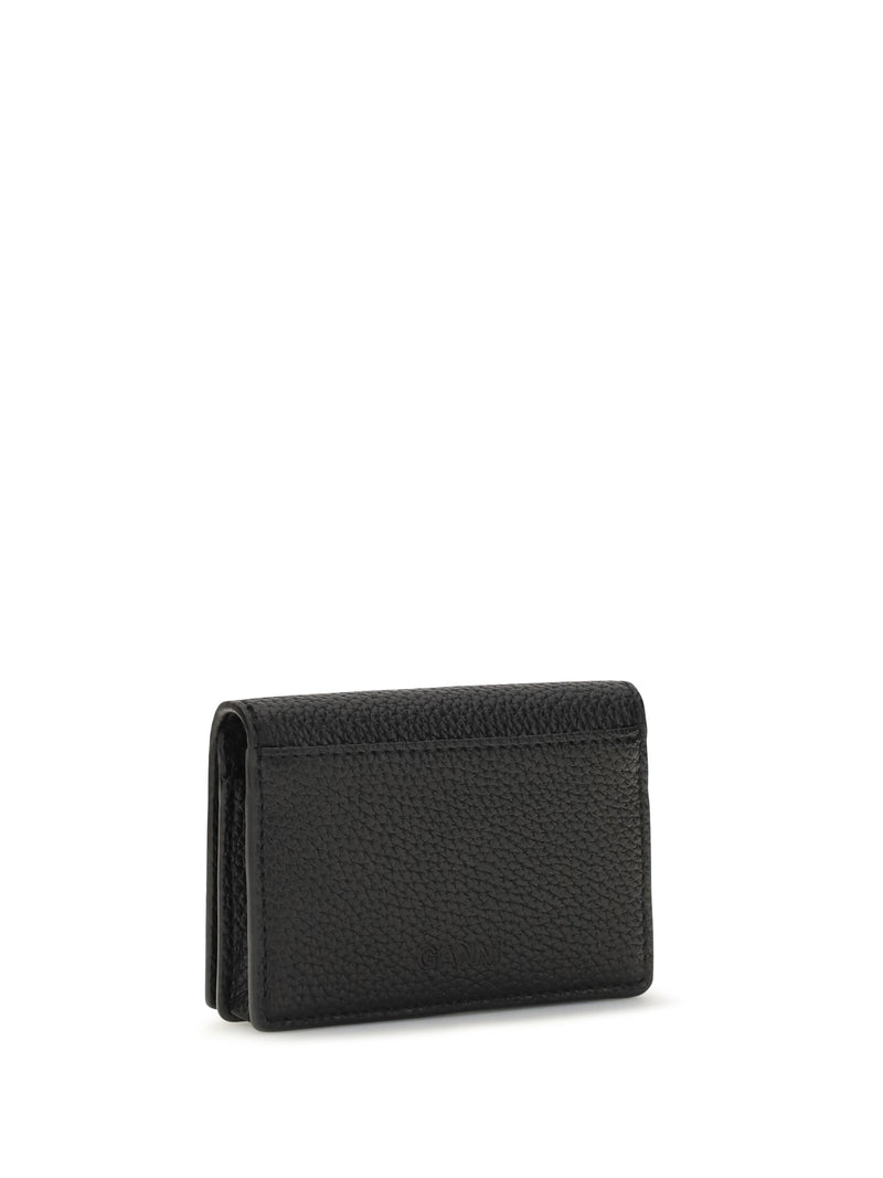 Ganni Bou Card Holder — Black Recycled Polyester Wallets & Purses