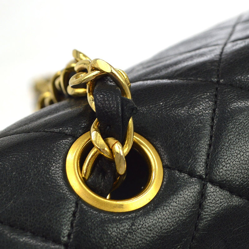 Chanel Vintage Full Flap Quilted Lambskin Black Leather Bag