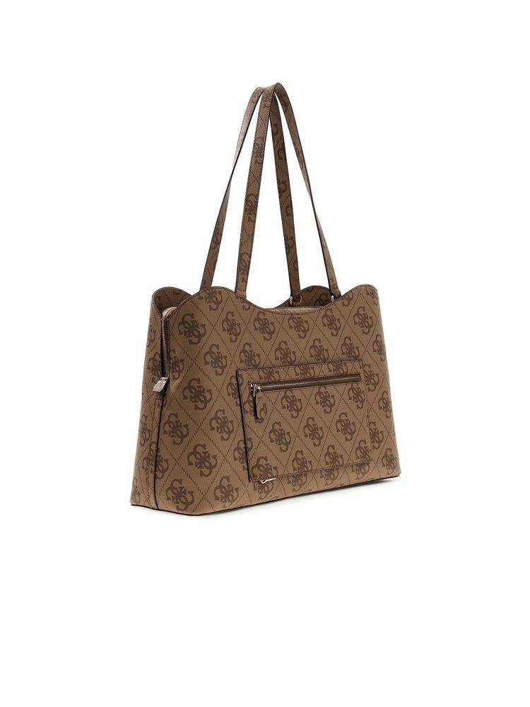 Guess Logo-Print Polyurethane Tote Bag — Beige