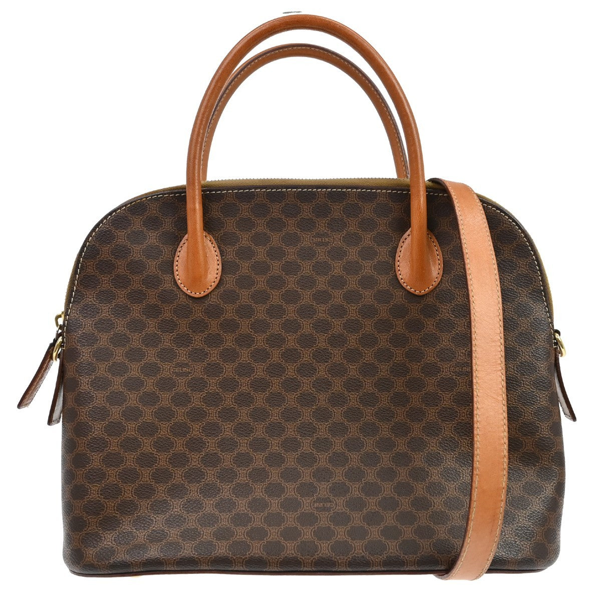Celine Macadam Leather Brown Canvas Bag