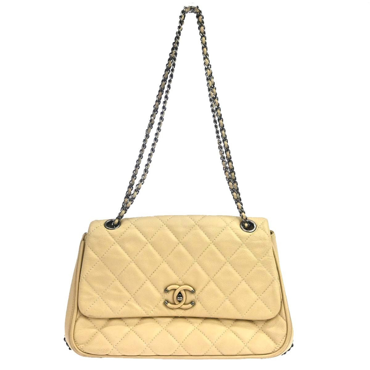 Chanel Flap Shoulder Leather Beige Bag