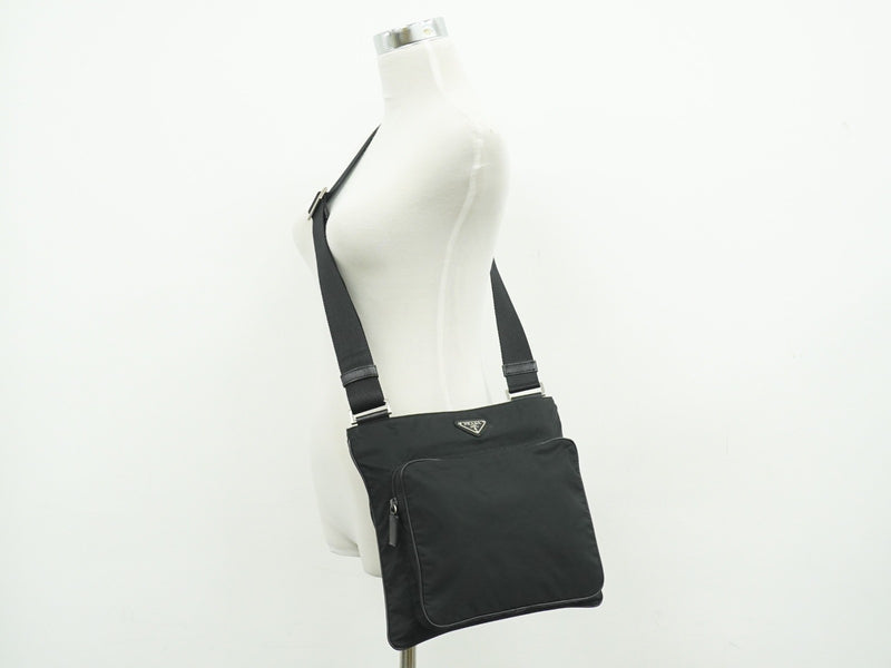 Prada Front Pocket Messenger Quilted Tessuto Black Nylon