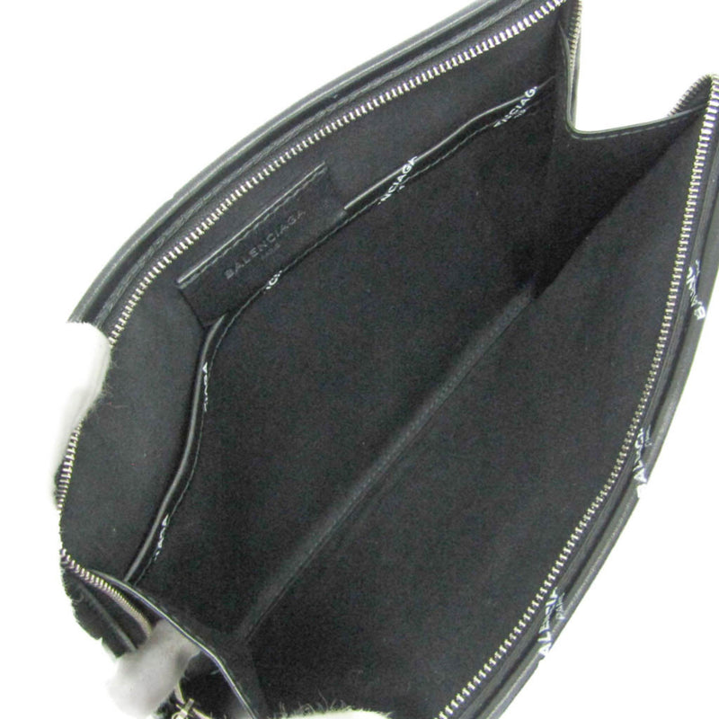Balenciaga Logo Bazar Leather Black Bag
