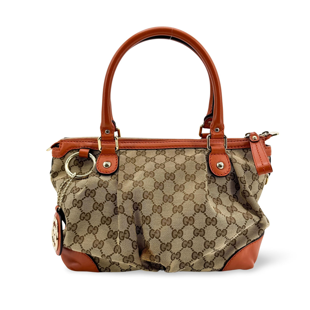 Gucci Sukey Top Handle Satchel Gg Canvas With Leather Brown
