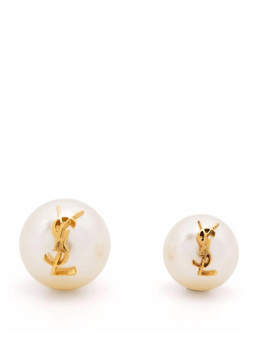 Saint Laurent Pearl With Logo Stud Earrings —