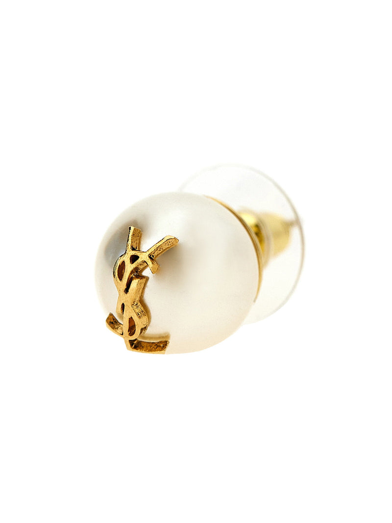 Saint Laurent Pearl With Logo Stud Earrings —