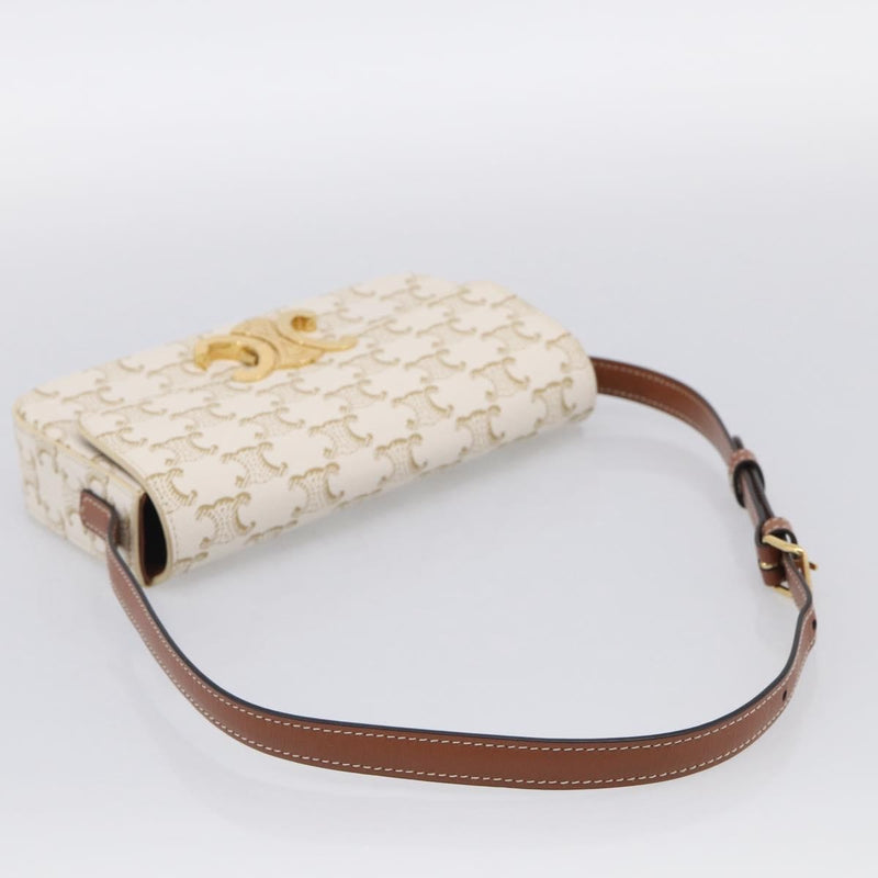 Celine Triomphe East-West Coated Canvas White Leather Bag