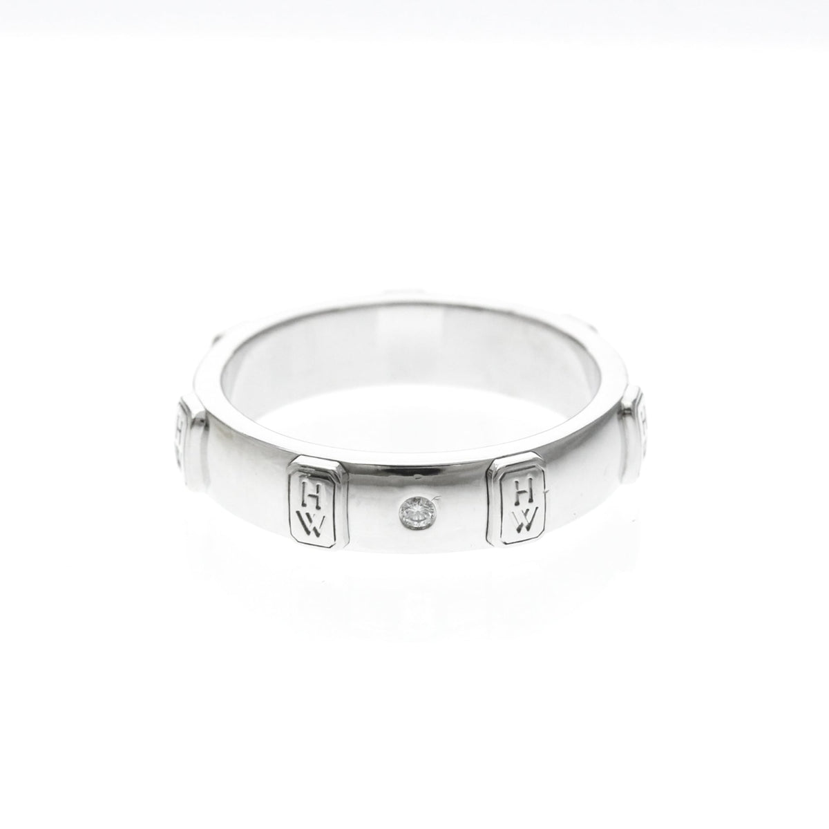 Harry Winston Hw Logo Band 18k White Gold With Diamond Silver White_gold Bijoux