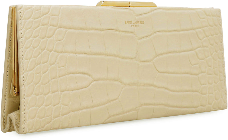 Saint Laurent Crocodile Leather Wallet — Ivory Skin