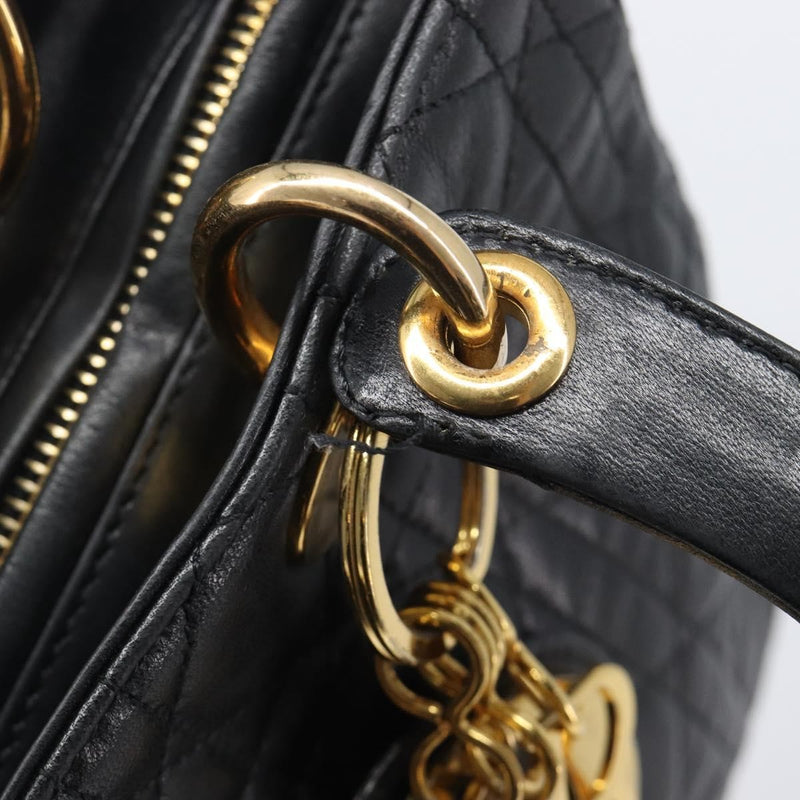 Christian Dior Vintage Lady Cannage Quilt Lambskin Black Leather Bag