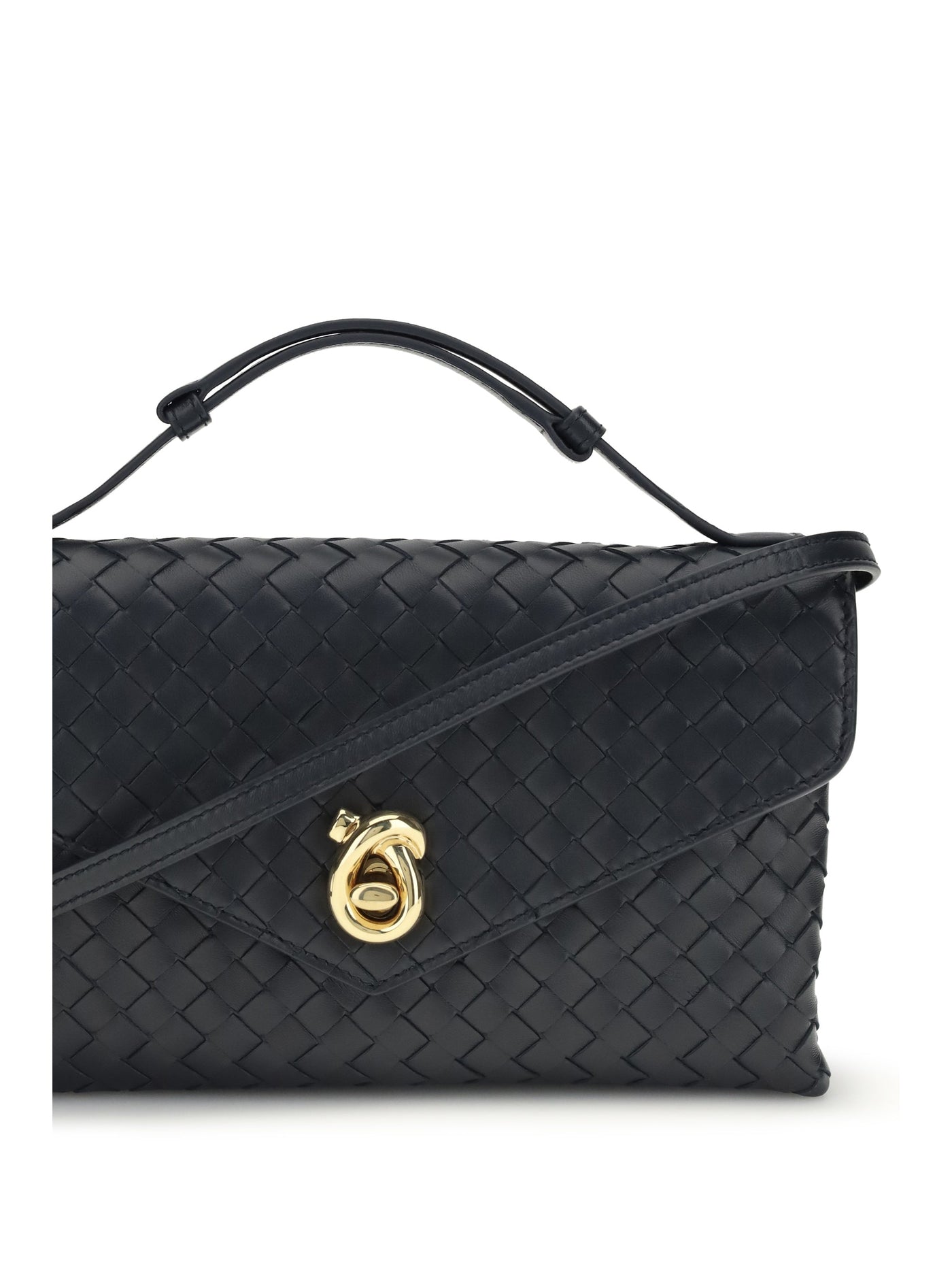 Bottega Veneta Knot Lock Shoulder Bag — Black Lambskin