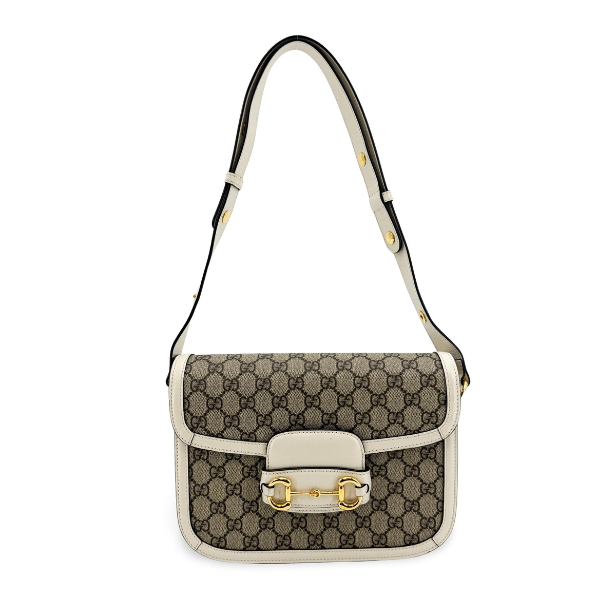 Gucci Horsebit 1955 Gg Coated Canvas With Leather Beige Bag